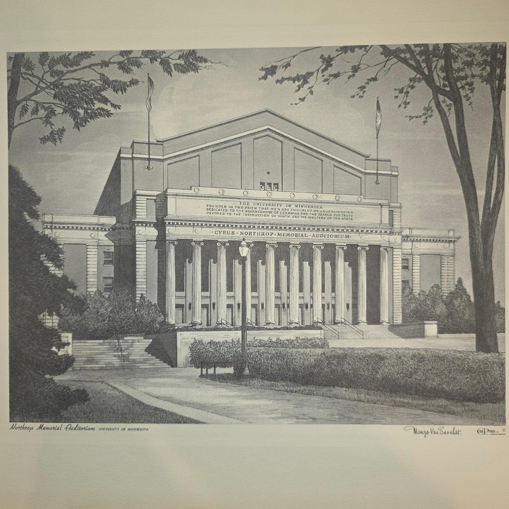 Northrop Memorial Auditorium University of Minnesota Vintage 16x12 Van Esveldt